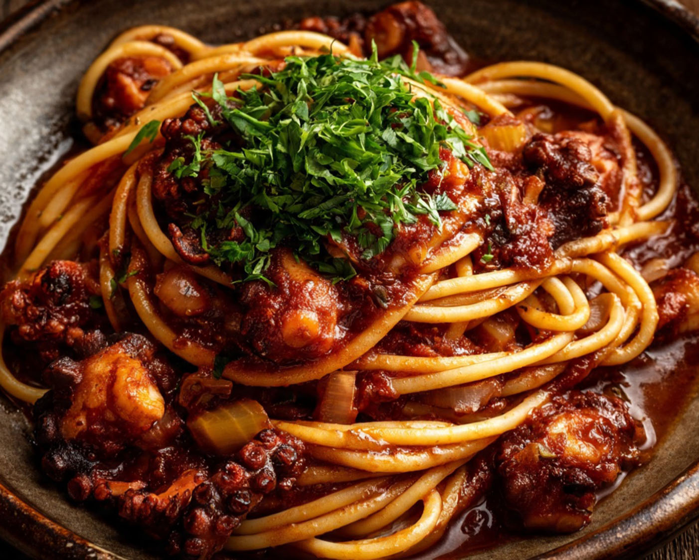 Spaghetti mit Kraken-Tomatensauce