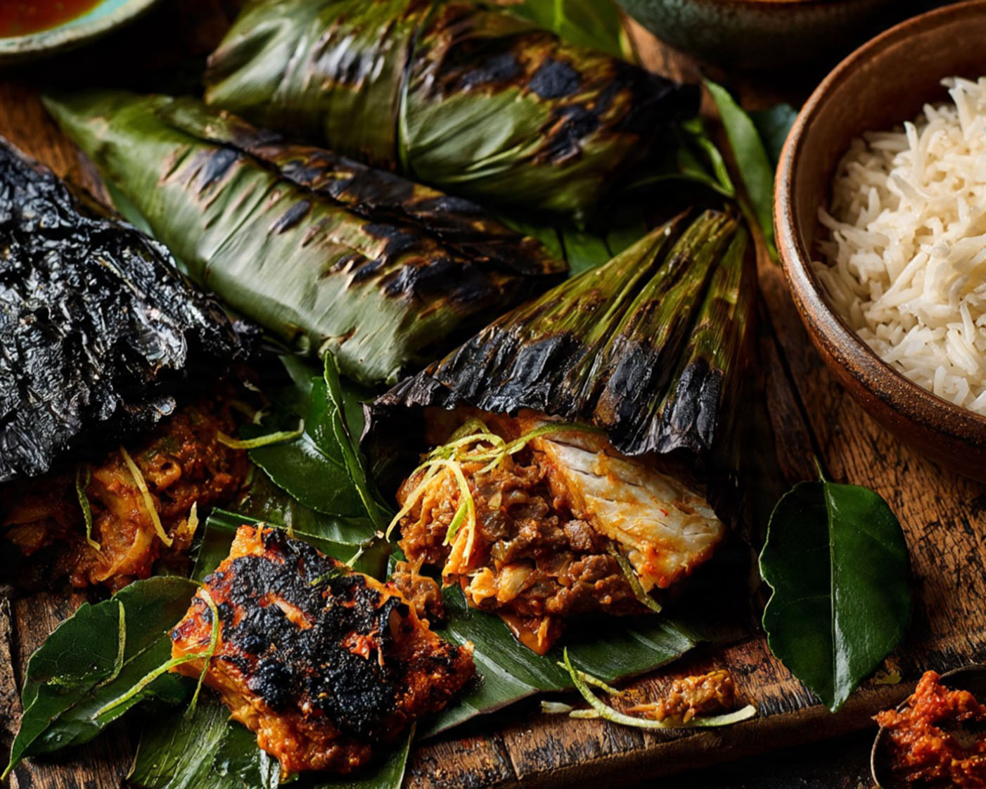 Fisch und Hackfleisch im Bananenblatt (Thai)