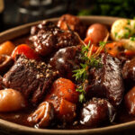 Rindfleisch in Rotweinsauce