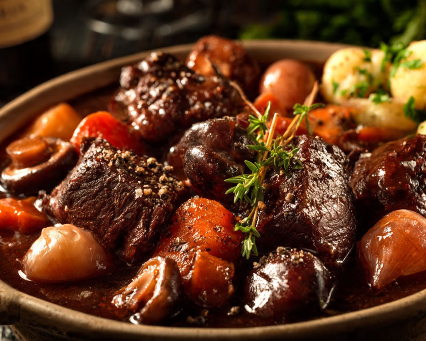 Rindfleisch in Rotweinsauce