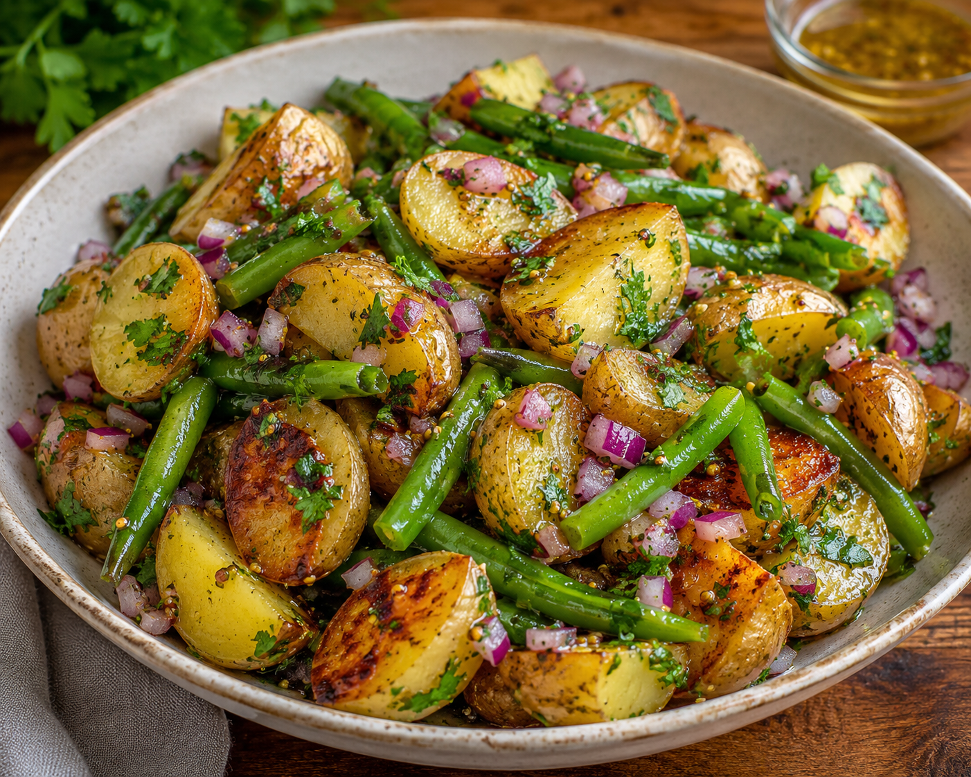 Bratkartoffelsalat mit Bohnen